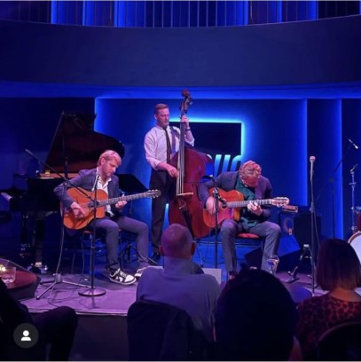 Fanou Torracinta, Pete Thomas and Harry Diplock  perform gypsy jazz at The Boulevard, Soho, London