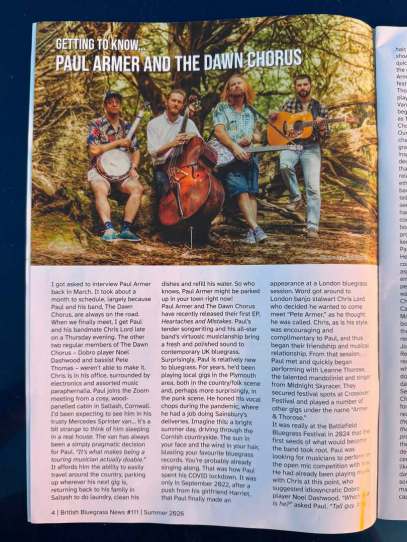 Paul Armer and the Dawn Chorus in British Bluegrass News part 1